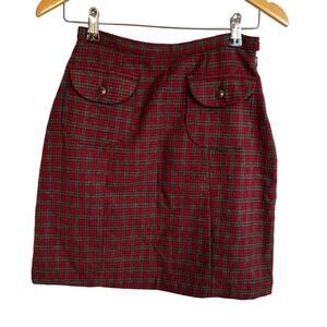 Woolrich Vintage Wool Blend Red Green Plaid Mini Skirt